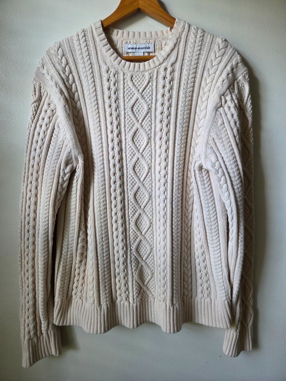 EUC CABLE KNIT CREAM 100% COTTON PULLOVER SWEATER SIZE L